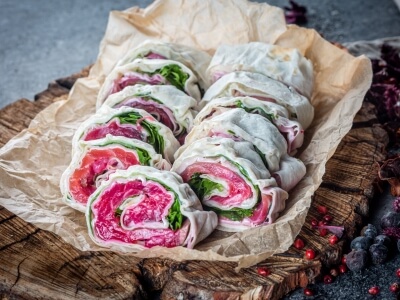 Lavash with cream cheese and salmon.